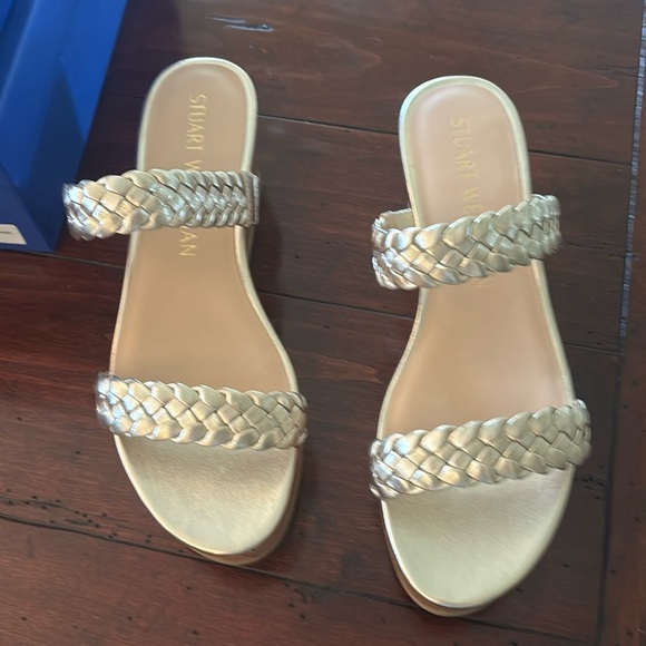 Woven summer slide wedge. Metallic silver - Picture 1 of 4